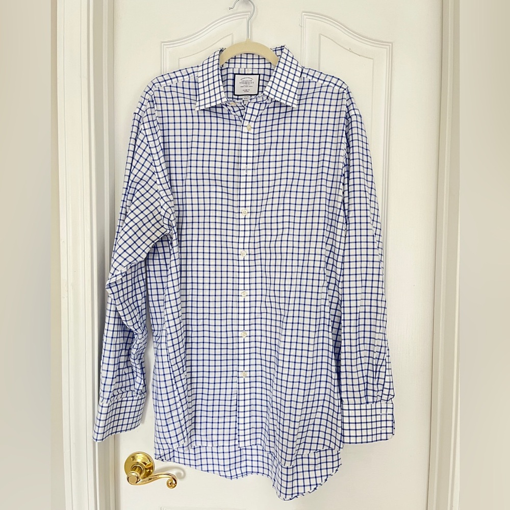 Charles Tyrwhitt Blue and White Check Dress Shirt - Picture 3 of 7